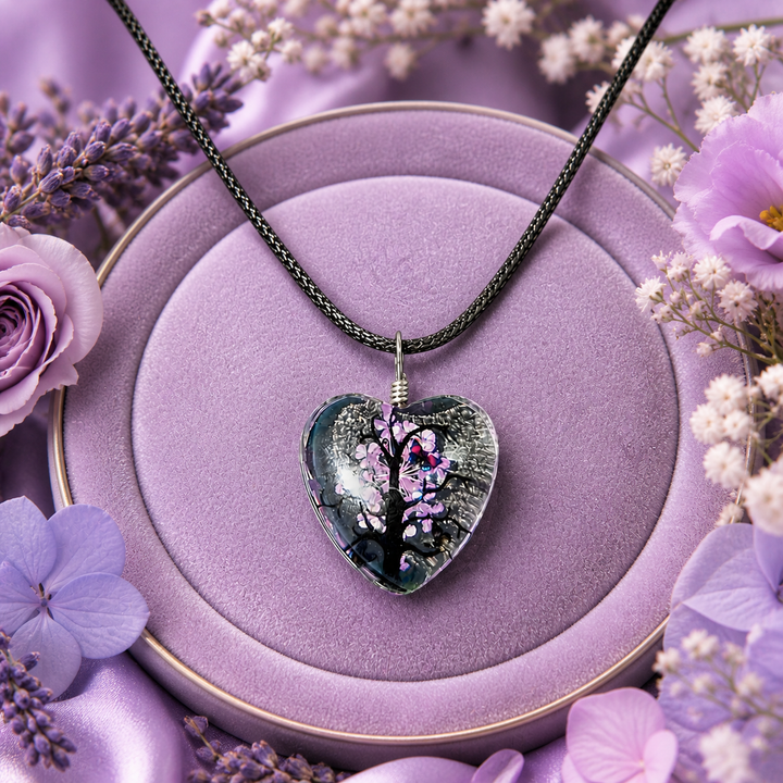 Clear Heart Resin (1inch/25mm) Necklace with Floral Design Inside