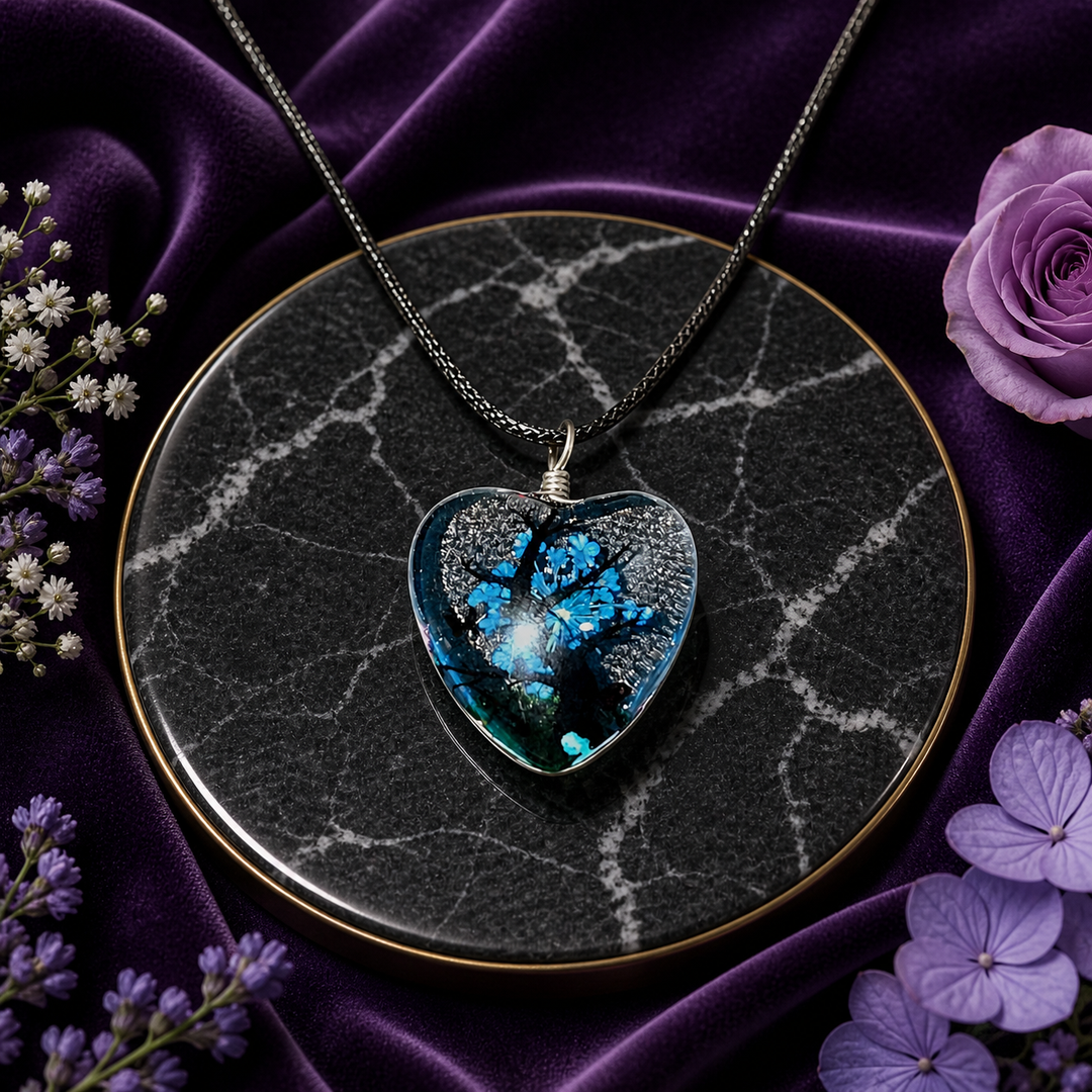 Clear Heart Resin (1inch/25mm) Necklace with Floral Design Inside