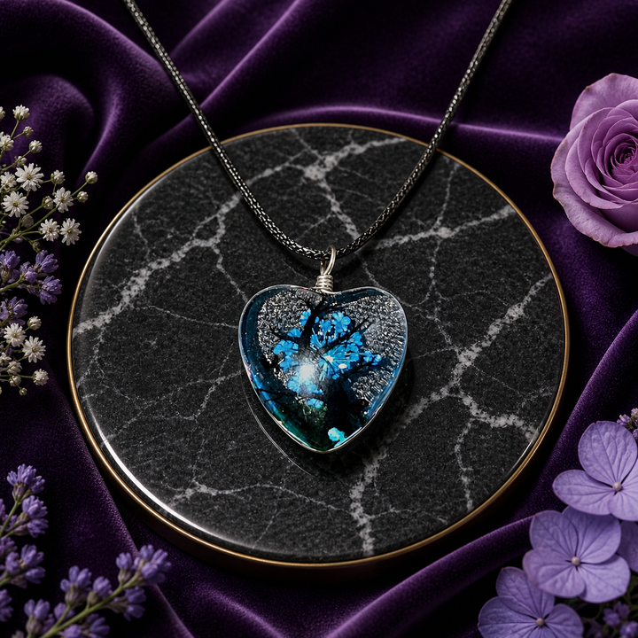 Clear Heart Resin (1inch/25mm) Necklace with Floral Design Inside