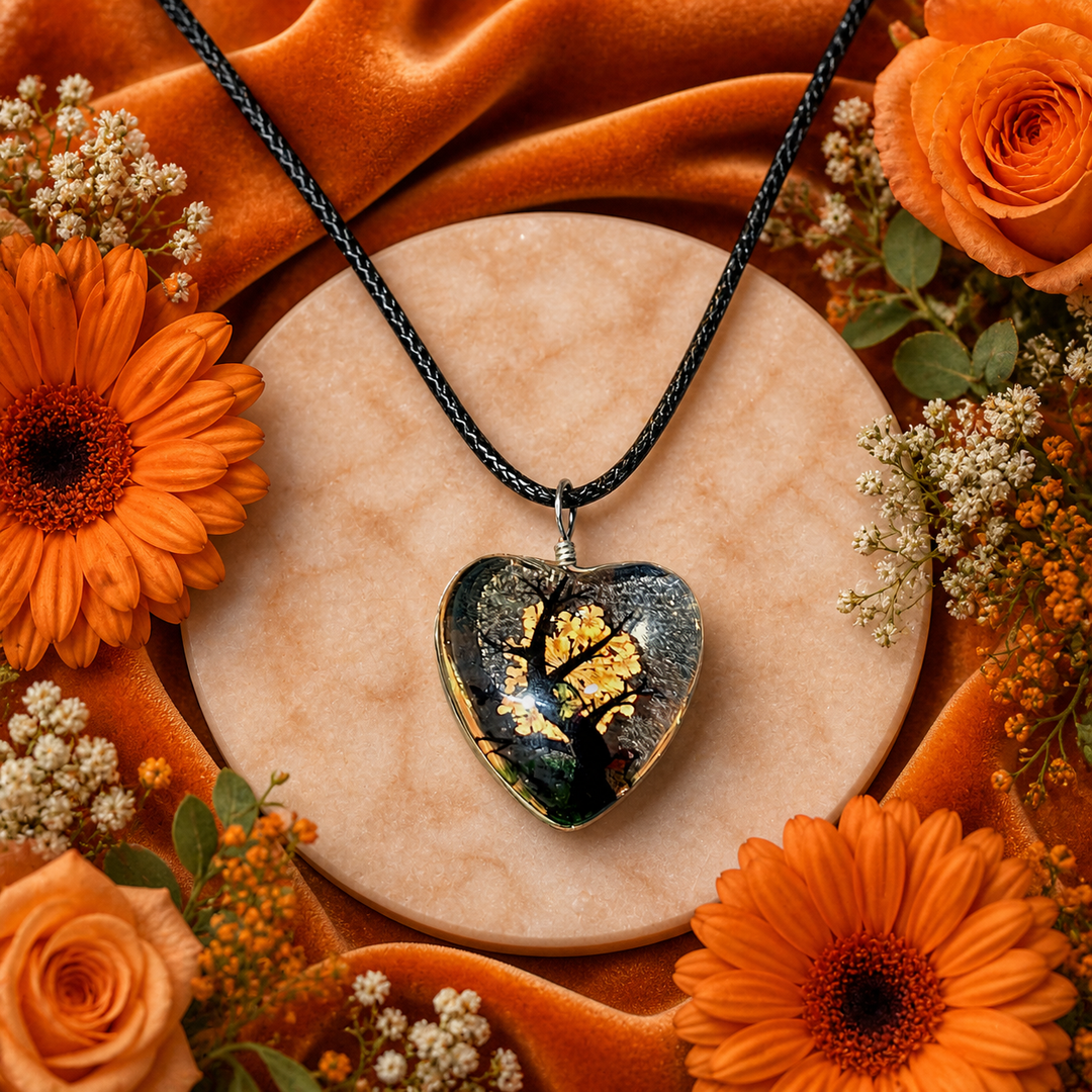 Clear Heart Resin (1inch/25mm) Necklace with Floral Design Inside