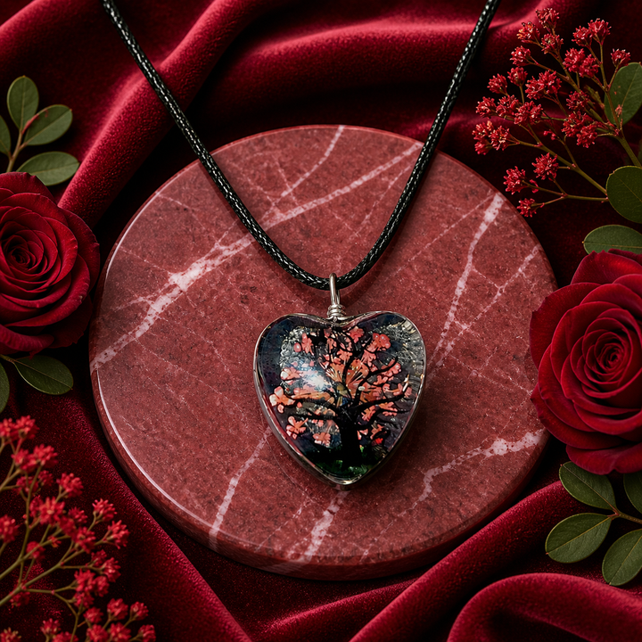 Clear Heart Resin (1inch/25mm) Necklace with Floral Design Inside