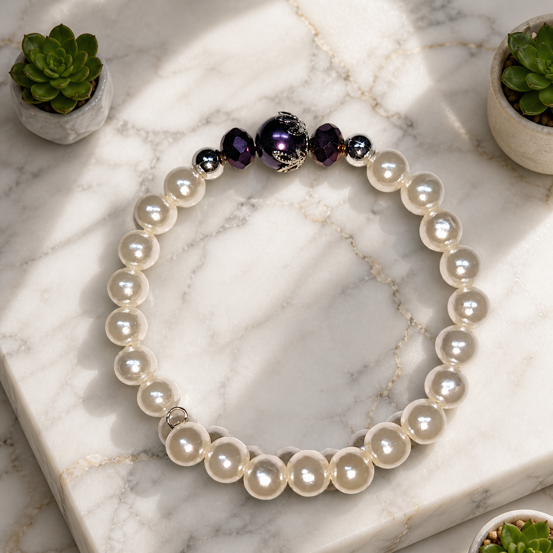Eggplant Bloom Pearl Adjustable Bracelet