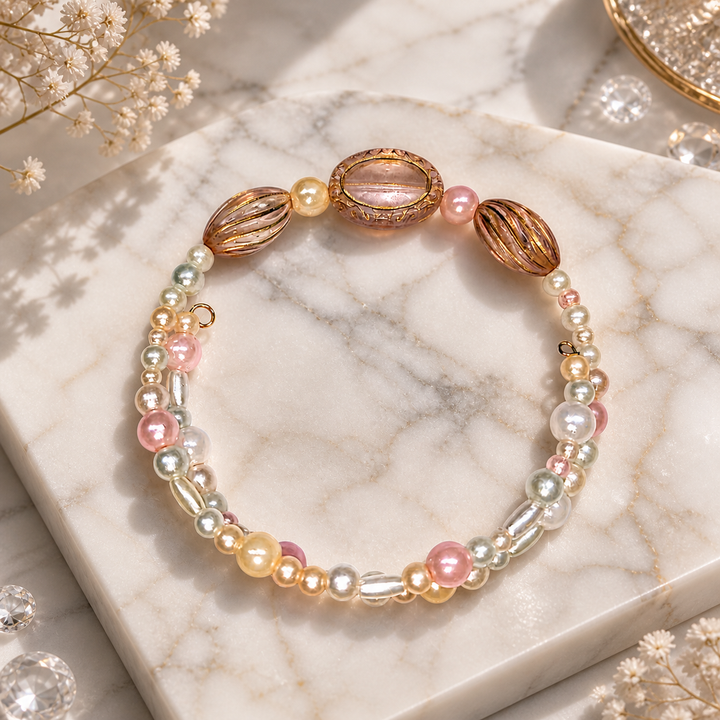 Antique Pastel Rainbow Bracelet with soft multicolor beads elegant adjustable jewelry for women