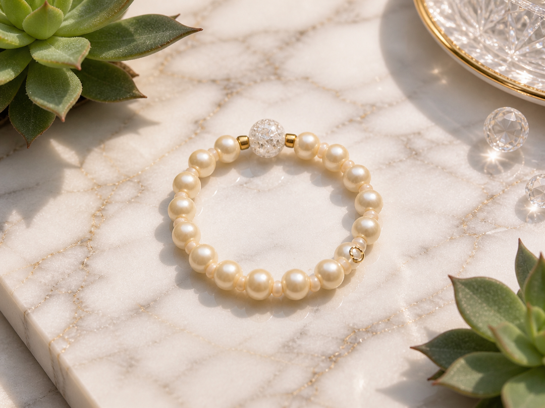 Camel pearl bracelet with warm imitation neutral pearls elegant adjustable bracelet for women