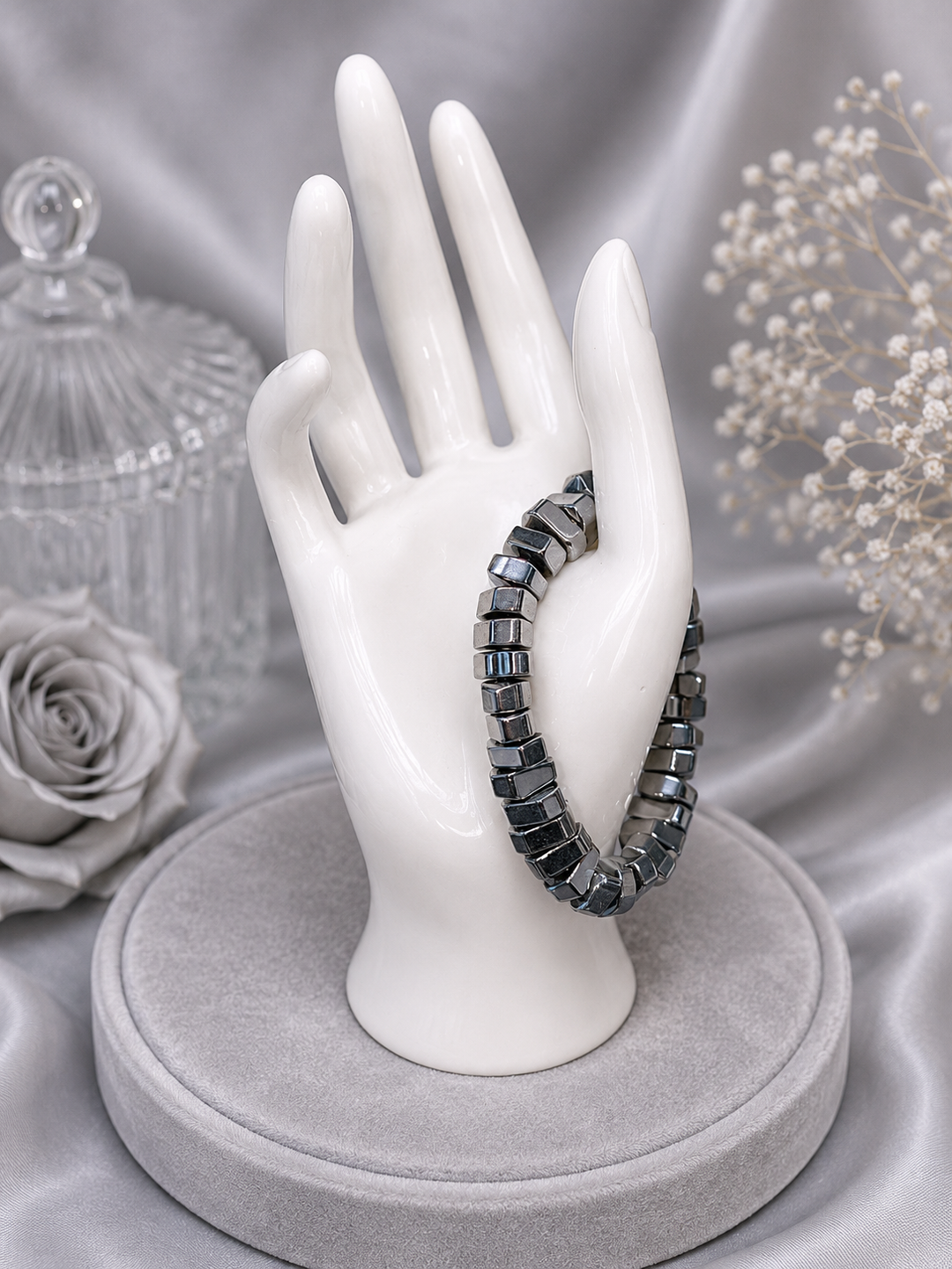 Armor Ignite Bracelet with silver hematite beads adjustable memory wire bracelet