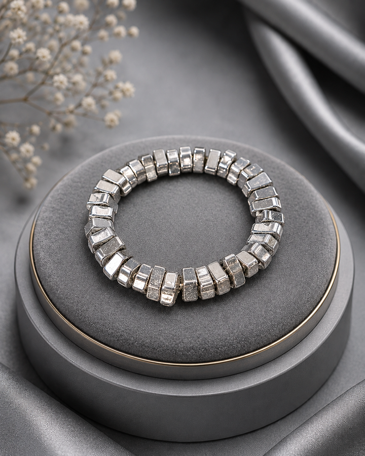 Armor Ignite Bracelet with silver hematite beads adjustable memory wire bracelet