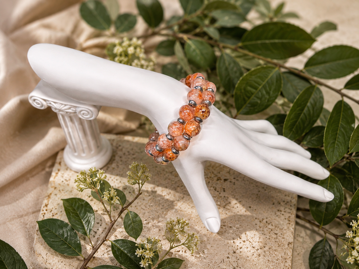 Autumn Love Bracelet with orange glass beads and antique silver accents adjustable memory wire bracelet