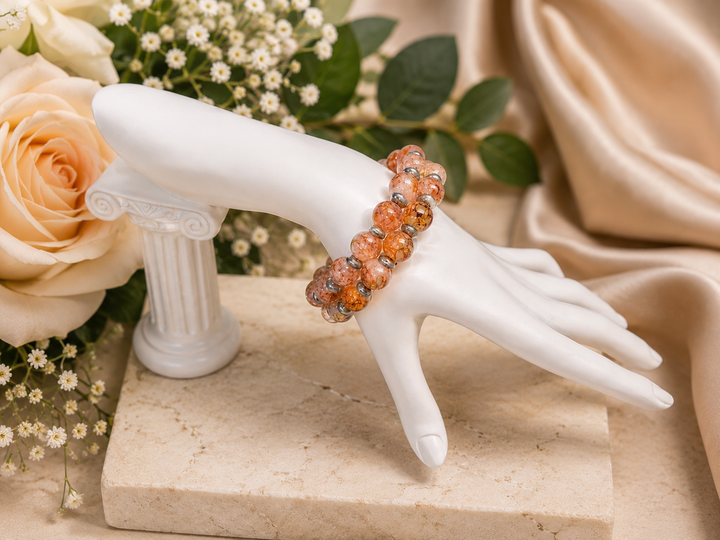 Autumn Love Bracelet with orange glass beads and antique silver accents adjustable memory wire bracelet