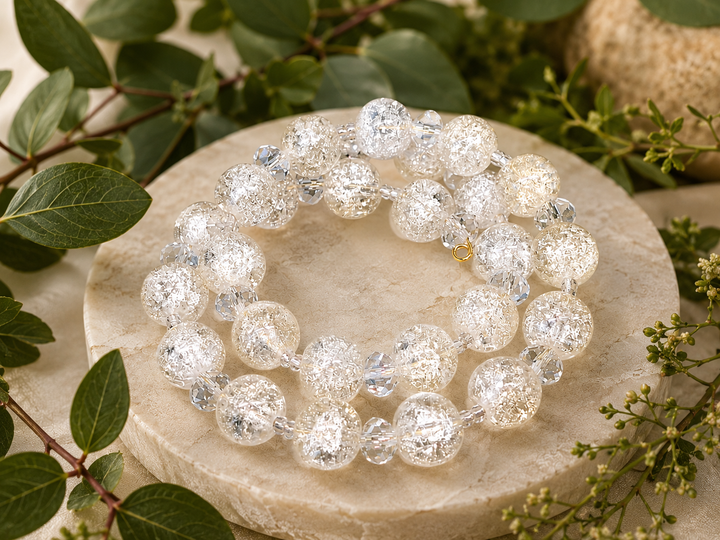 Royal Crystal Shine Bracelet with gold and clear crystal beads adjustable memory wire bracelet