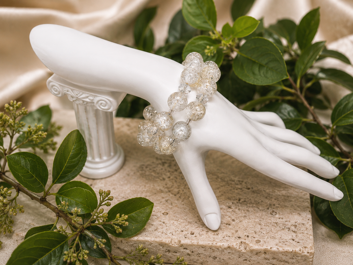 Royal Crystal Shine Bracelet with gold and clear crystal beads adjustable memory wire bracelet