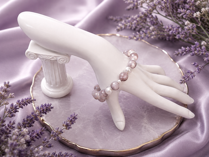 Winter Wonder Bracelet with white, grey and pearl cream beads adjustable memory wire bracelet