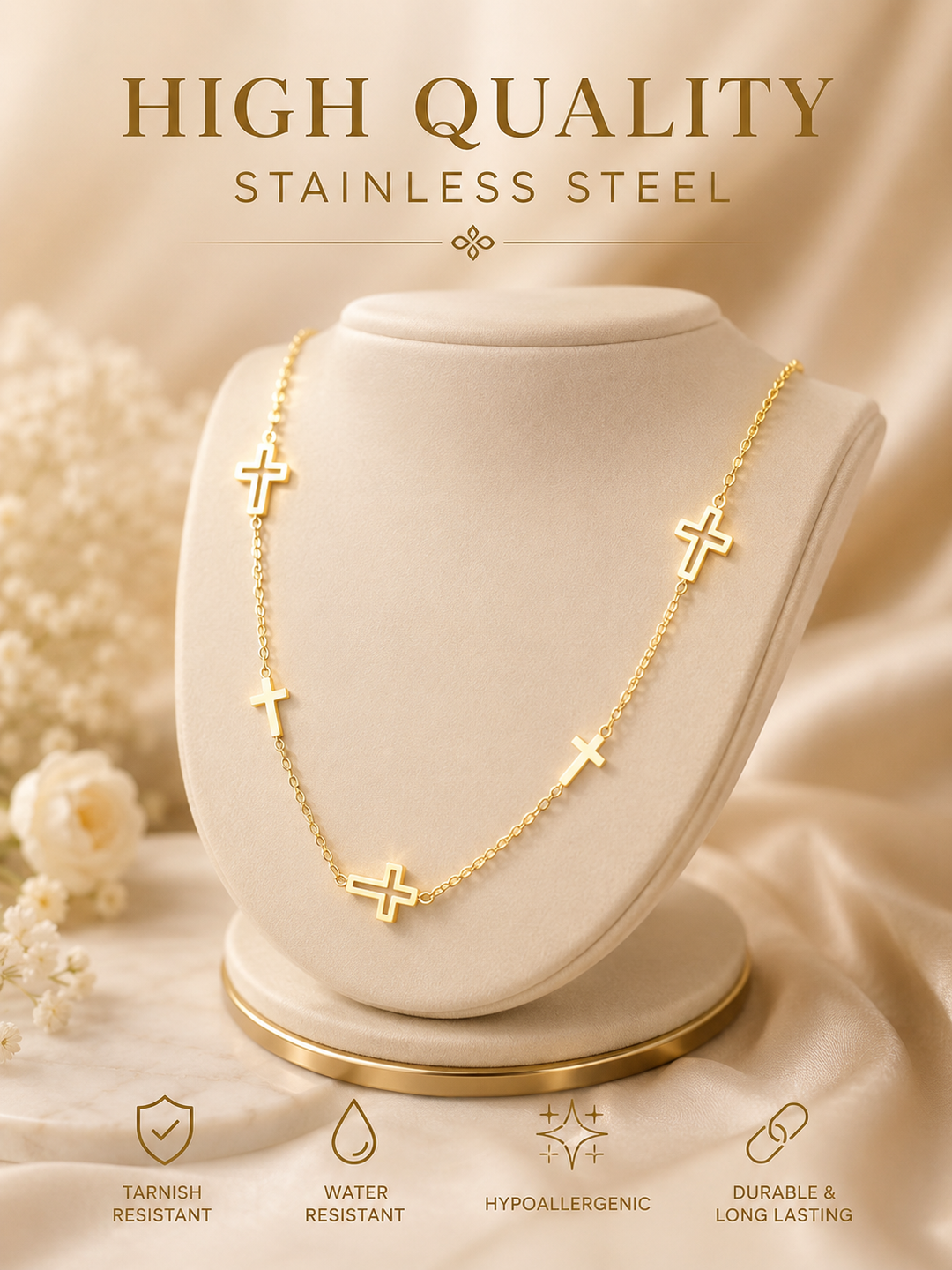 Faith Cross Necklace | 304 Stainless Steel | Gold & Silver