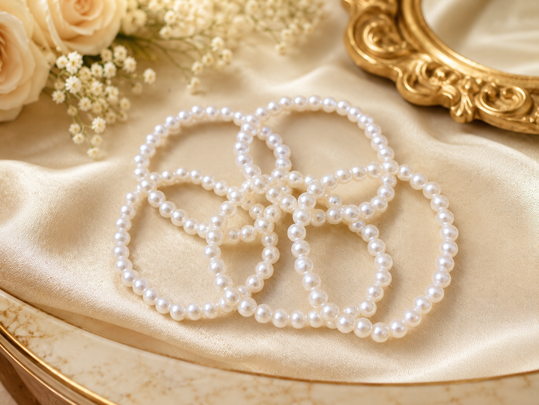Elegant White Faux Pearl Stretch Bracelet Set - 5-Piece Stackable Collection