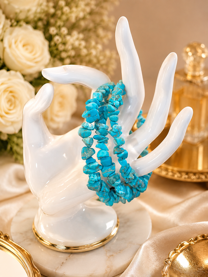 Turquoise Chip Stone Stretch Bracelet – Natural Gemstone 3 Row Bracelet