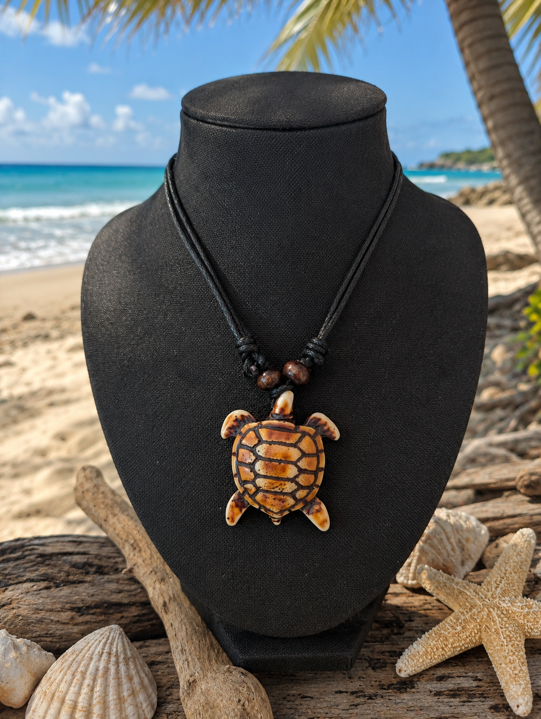 Sea Turtle Resin Pendant Necklace – Adjustable Beach Rope Chain