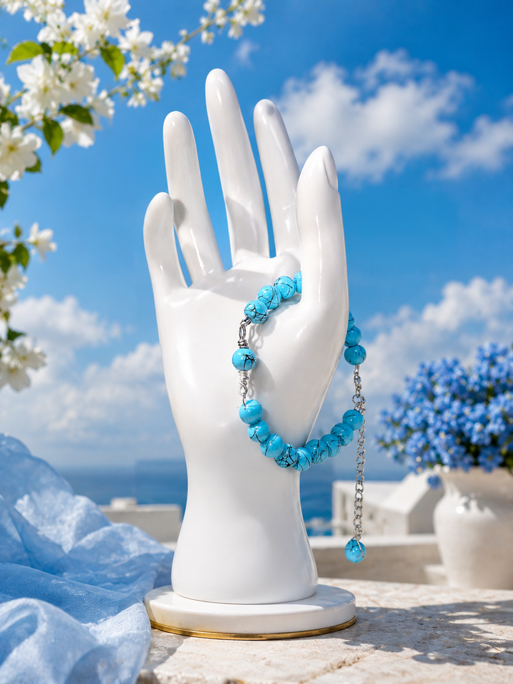 Baby Blue Bracelet with light blue round beads adjustable bracelet for women