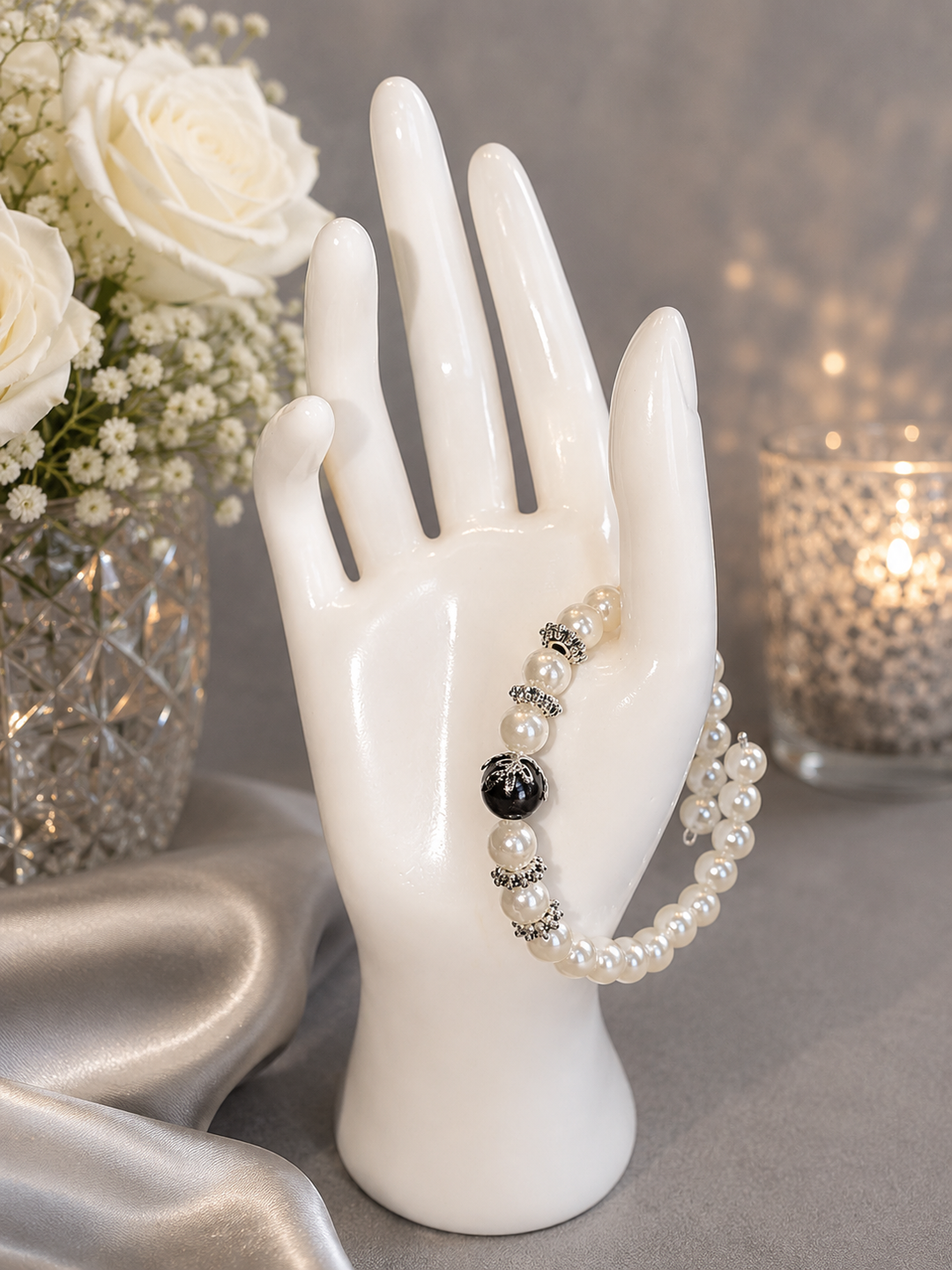Dark Flower Pearl Bracelet