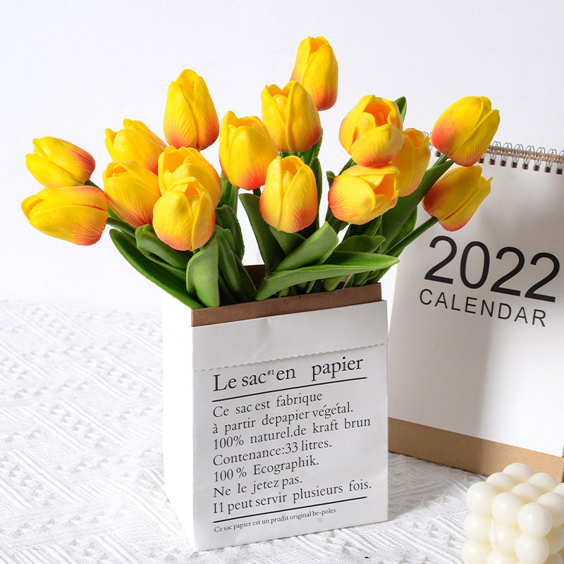 PU Mini Tulip Artificial Flower Home Wedding Decoration Hand Touching Plastic Flower
