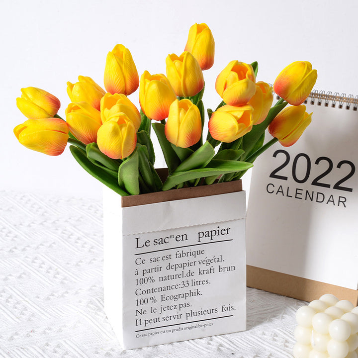 PU Mini Tulip Artificial Flower Home Wedding Decoration Hand Touching Plastic Flower