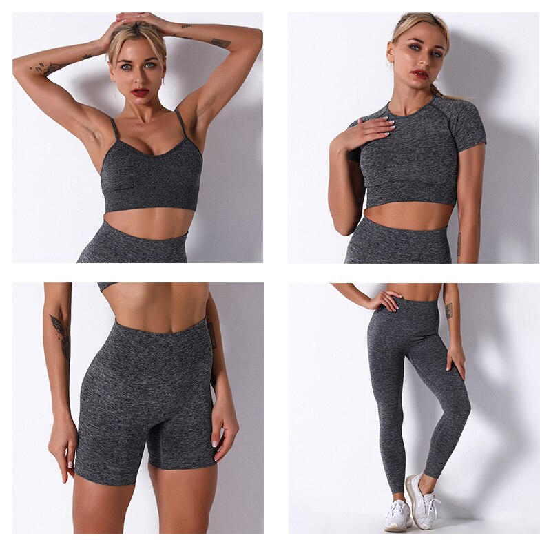 2/3/4 Piece Women’s Seamless Yoga Set — High-Waist Leggings, Shorts, Crop Top and Sports Bra