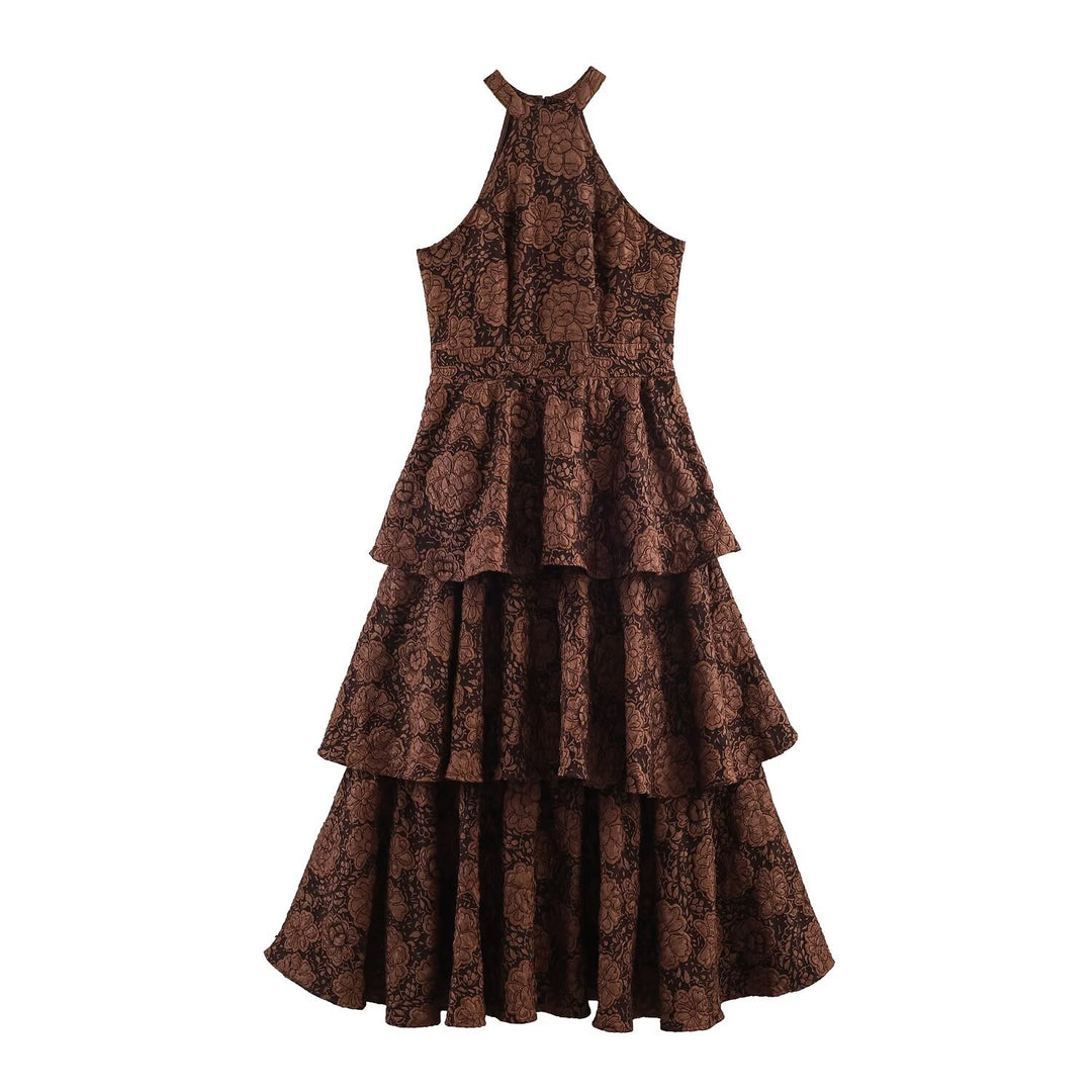 Hanging neck collar long elegant cake skirt