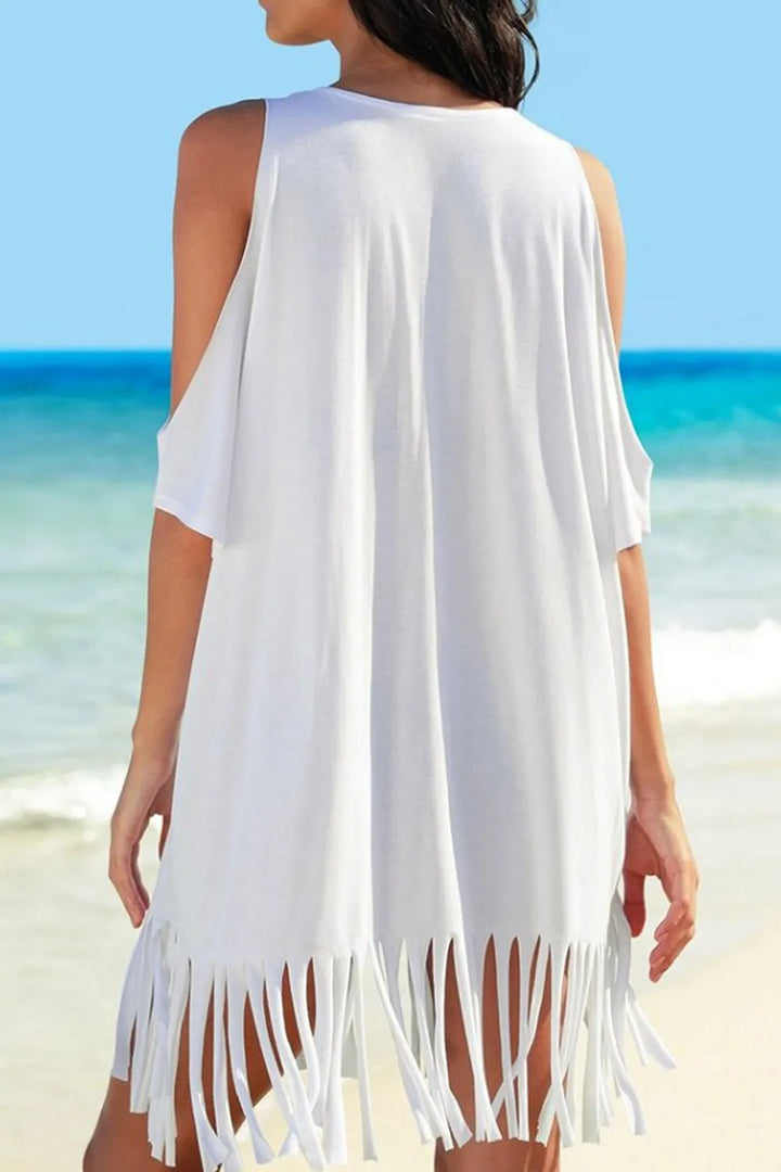 Off-Shoulder Printed Beach Cover-Up — Loose Bikini Sunscreen Jacket Top Tee