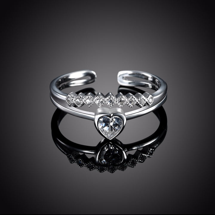 Wedding Jewelry 925 Sterling Silver Heart Zirconia Adjustable Love Rings