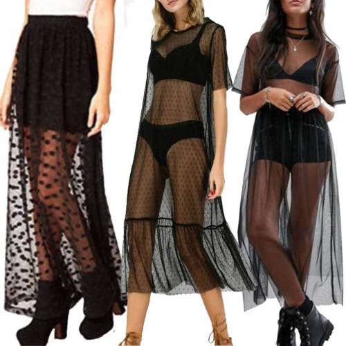 Women’s Summer Transparent Mesh Beach Skirt — Ankle-Length Cover-Up
