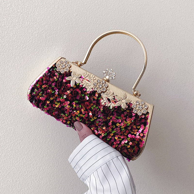 Women Fashion Clutch Purse Sequin Elegant Black Evening Bags Ladies Rhinestone Wedding Party Clutch Handbag Chain Shoulder Bags