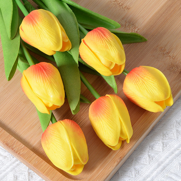 PU Mini Tulip Artificial Flower Home Wedding Decoration Hand Touching Plastic Flower