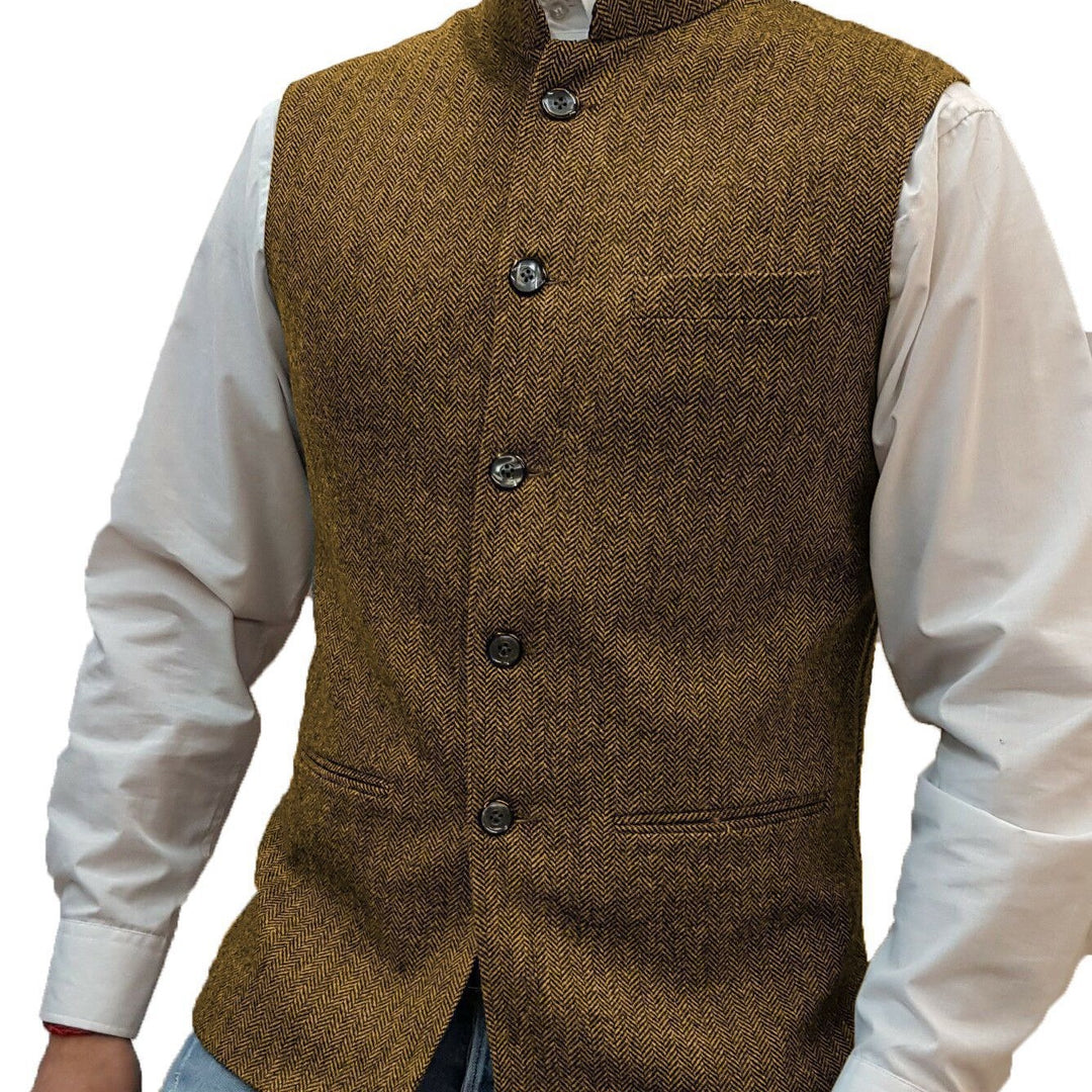 Male vest, Zhongshan collar, herringbone pattern vest, male groom's wedding dress, suit vest