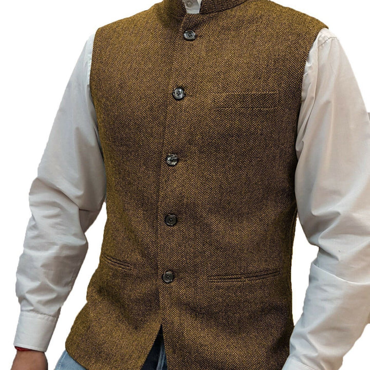 Male vest, Zhongshan collar, herringbone pattern vest, male groom's wedding dress, suit vest