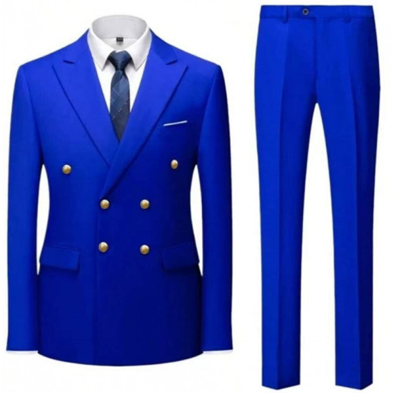 Double-Breasted Gold Button Suit Set for Men, Formal Occasions, Singer Performance, Host, Groom Wedding Photoshoot, Wedding Party