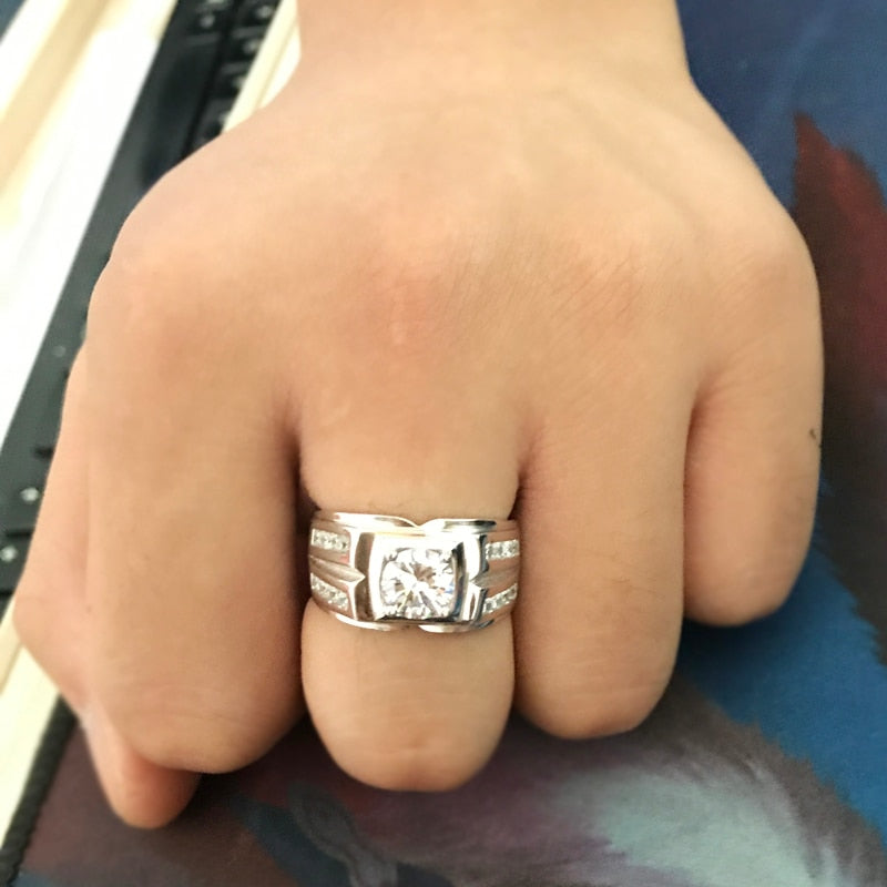 Original Solid 925 Silver Rings For Men Sona 1 Carat Diamant Engagement Rings Cubic Zirconia Wedding Rings Men Jewelry