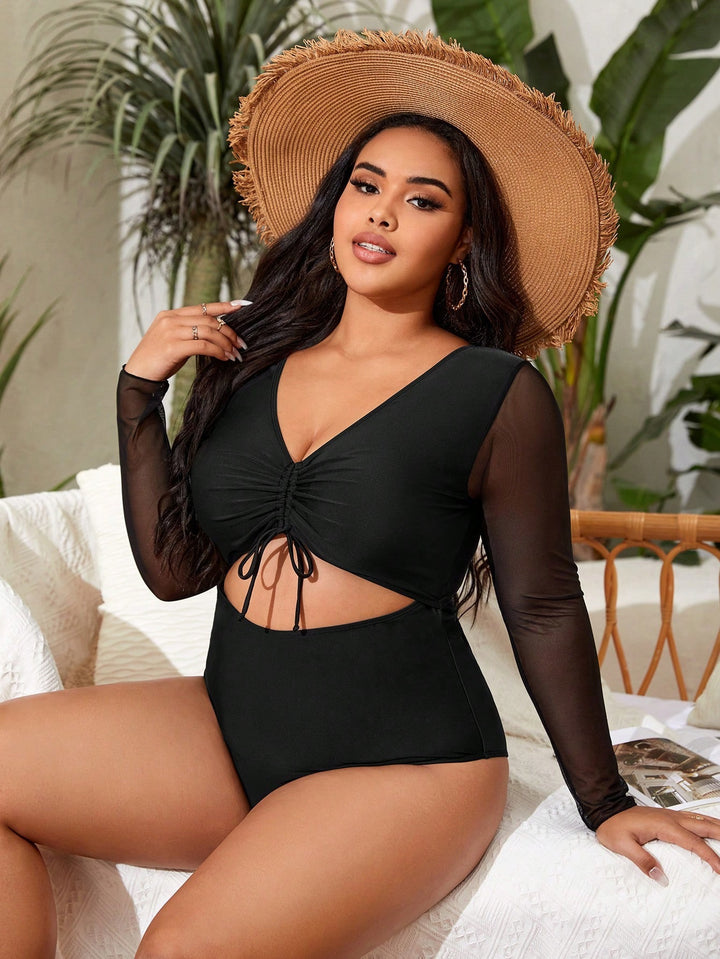 Plus Size Black One-Piece Swimsuit Bodysuit for Women | Padded Soft Cup Swimwear 0XL-4XL