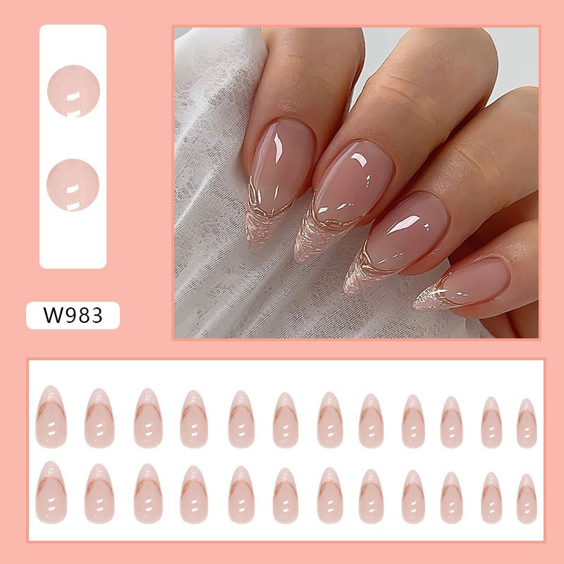 Irregular Pearlescent French Manicure Sweet Ins Style Almond Nail Glitter French Manicure Wearable Manicure