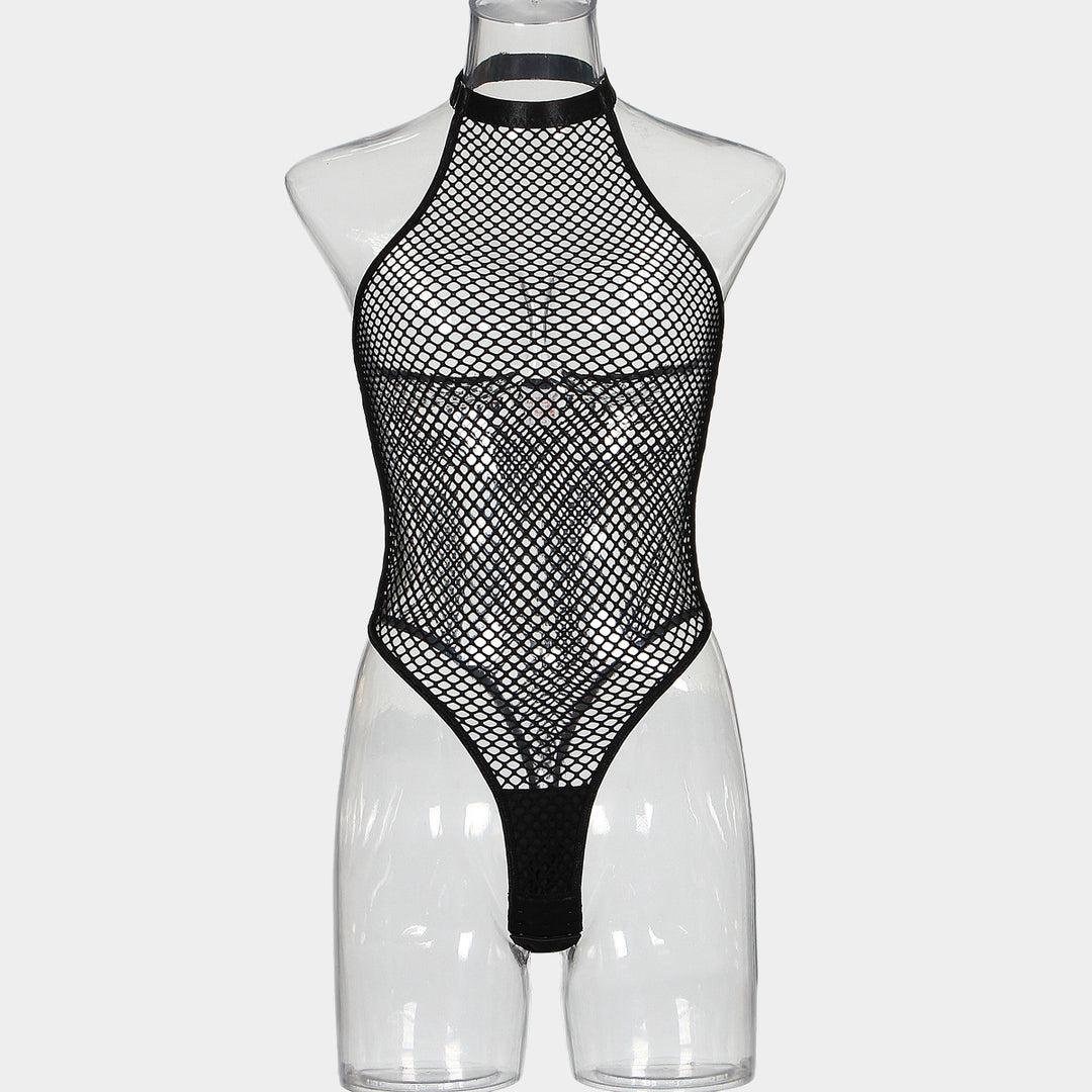 Mesh open cut jumpsuit sexy lingerie with hollowed out backless design