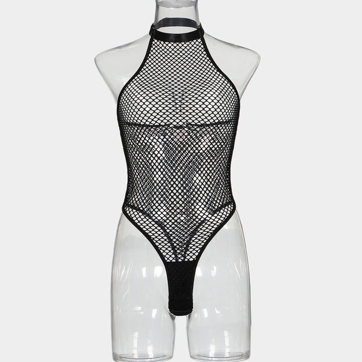 Mesh open cut jumpsuit sexy lingerie with hollowed out backless design