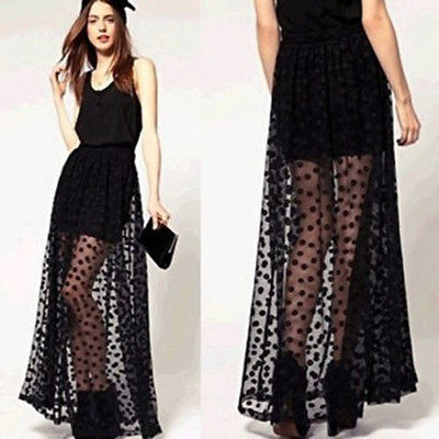 Women’s Summer Transparent Mesh Beach Skirt — Ankle-Length Cover-Up