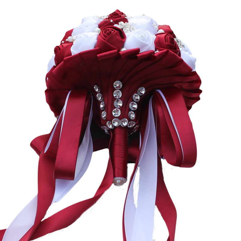 Burgundy Artificial Flower Bridal Bride Bridesmaid Wedding Bouquet
