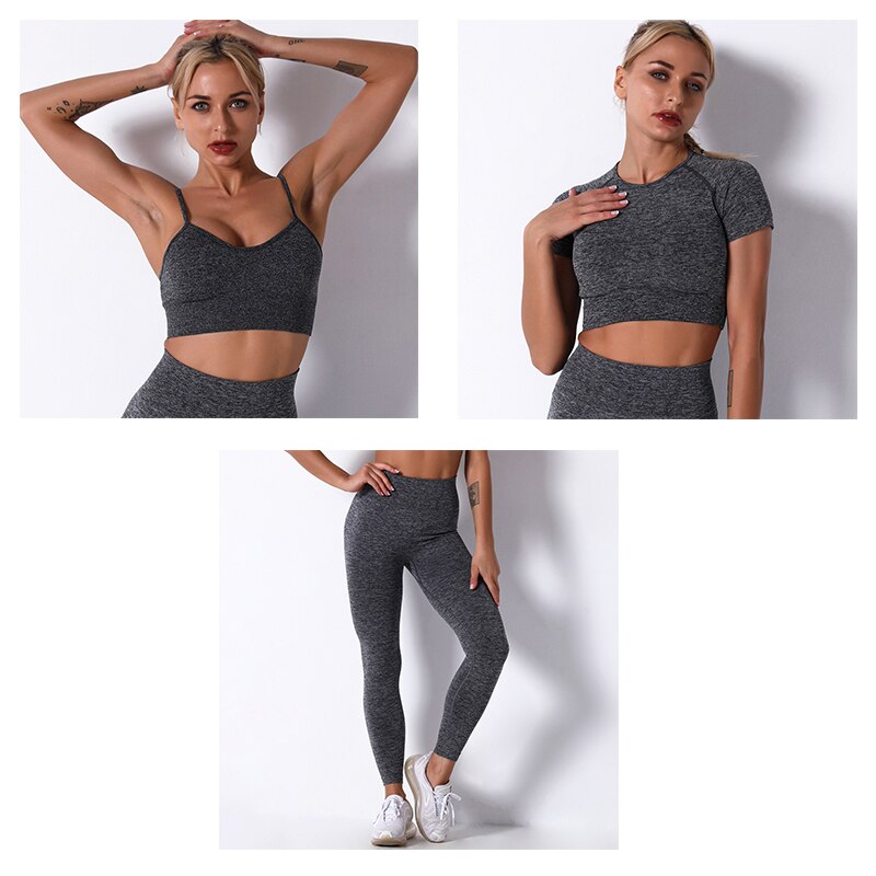 2/3/4 Piece Women’s Seamless Yoga Set — High-Waist Leggings, Shorts, Crop Top and Sports Bra