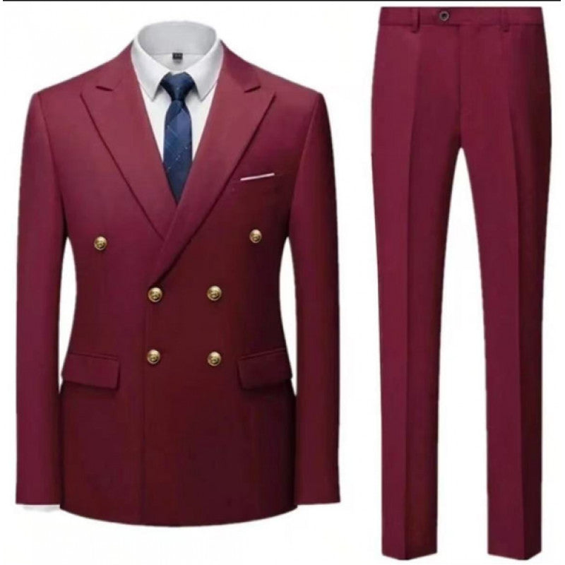 Double-Breasted Gold Button Suit Set for Men, Formal Occasions, Singer Performance, Host, Groom Wedding Photoshoot, Wedding Party