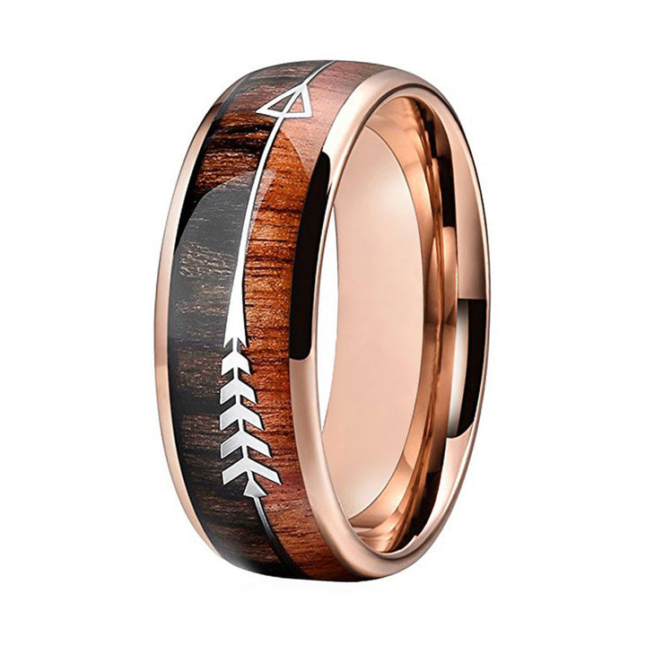 Wedding Rings for Men Rose Gold Tungsten Wedding Band with Arrow and Double Woods Inlay