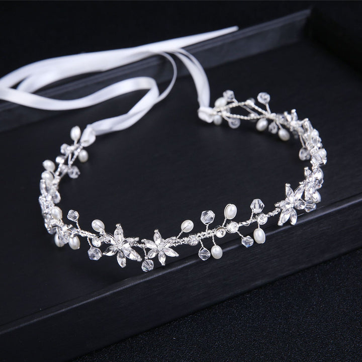 Bride Girl Headwear Korean Rhinestone Flower Pearl Hair Band Soft Chain Hair Hoop Minimalist Wedding Dress Hair Accessories