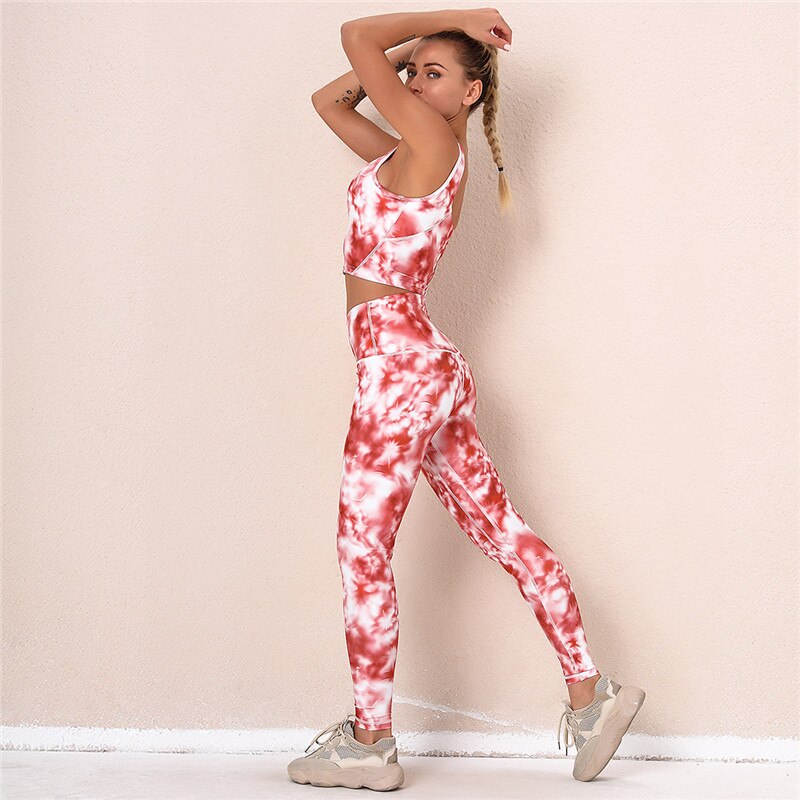Push Up Sports Suits Fitness Outfits Print Training Yoga Set Gym Clothing Sports Workout Bras Leggings Sets