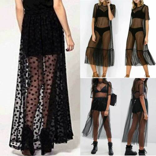 Women’s Summer Transparent Mesh Beach Skirt — Ankle-Length Cover-Up