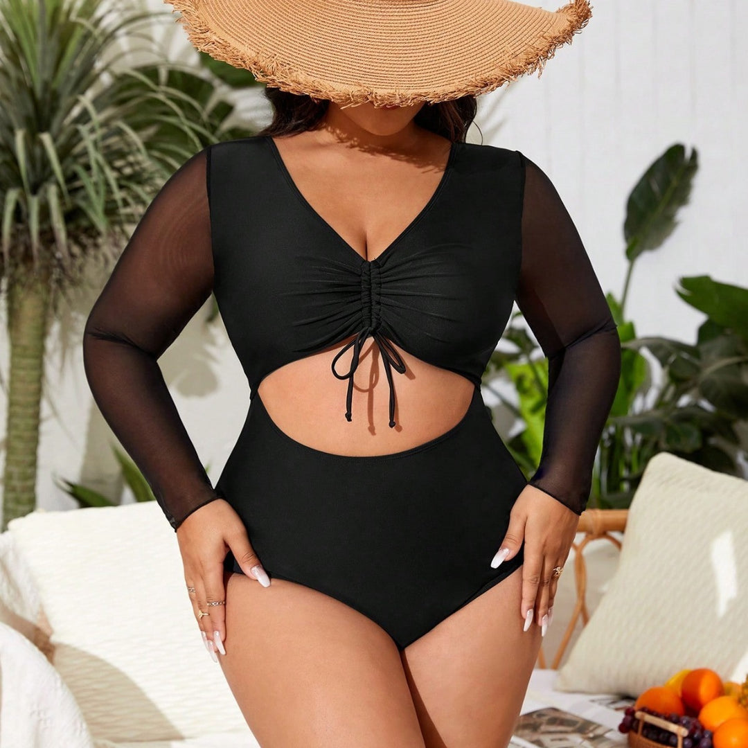 Plus Size Black One-Piece Swimsuit Bodysuit for Women | Padded Soft Cup Swimwear 0XL-4XL