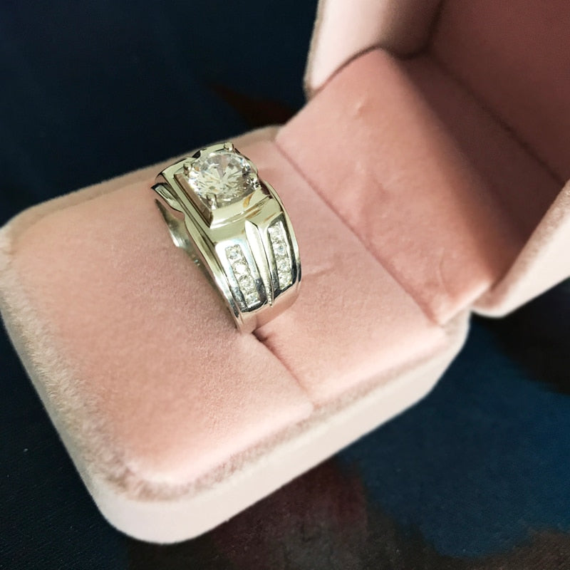 Original Solid 925 Silver Rings For Men Sona 1 Carat Diamant Engagement Rings Cubic Zirconia Wedding Rings Men Jewelry