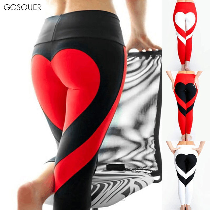 Women Yoga Leggings Love Heart-Shaped on Hip Patchwork Push UP Elastic High Waist Pants Fitness Running Gym Sports Leggings
