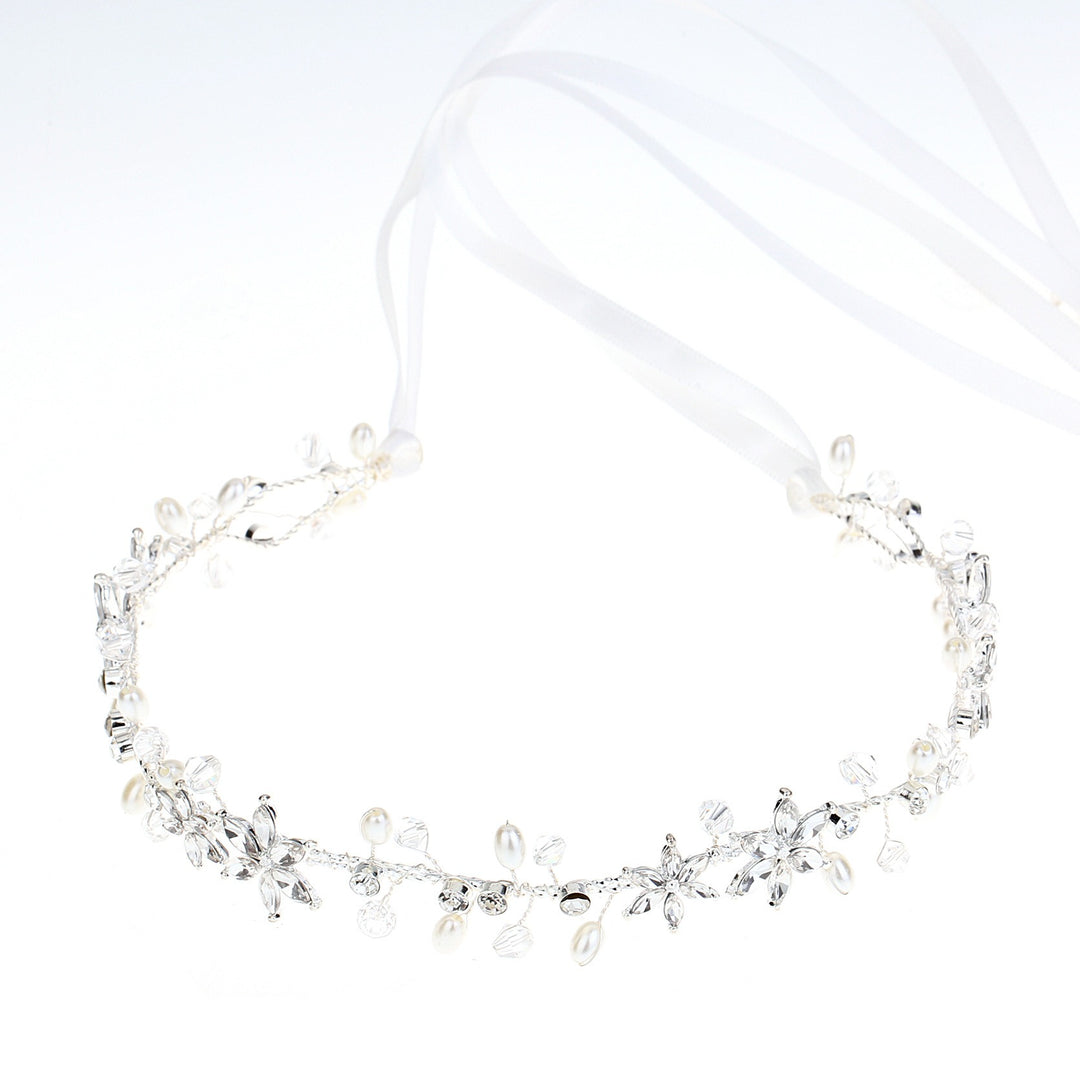 Bride Girl Headwear Korean Rhinestone Flower Pearl Hair Band Soft Chain Hair Hoop Minimalist Wedding Dress Hair Accessories